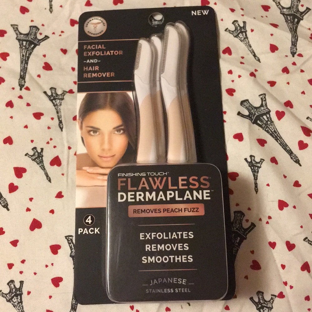 4pk Stainless Steel Flawless Dermaplane Hair Remover 2-Lg 2-Sm Razor Dry Shave